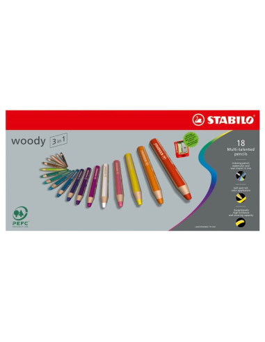STABILO Woody 3in1 Etui - 18 Kleuren + Puntenslijper